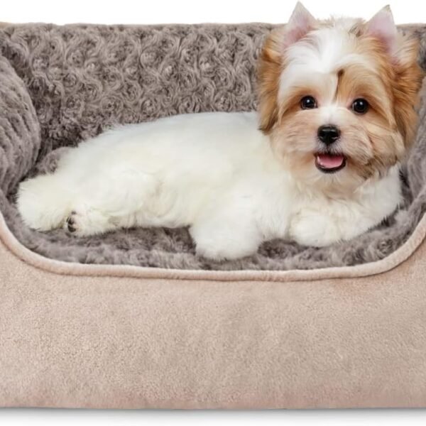 Rectangle Dog Bed for Large Medium Small Dogs Machine Washable Sleeping Sofa Non-Slip Bottom Breathable Soft Puppy Bed Durable Orthopedic Calming Pet Cuddler, Multiple Size, Beige