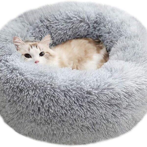 Modern Soft Plush Round Pet Bed for Cats or Small Dogs, Mini Medium Sized Dog Cat Bed Self Warming Autumn Winter Indoor Snooze Sleeping Cozy Kitty Teddy Kennel (20'' D x 8'' H, Light Grey)