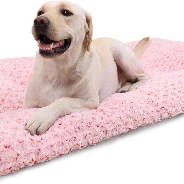 Washable Dog Bed Deluxe Plush Dog Crate Beds Comfy Kennel Pad Anti-Slip Pet Sleeping Mat for Large, Jumbo, Medium, Small Dogs Breeds, 41" x 27", Pink