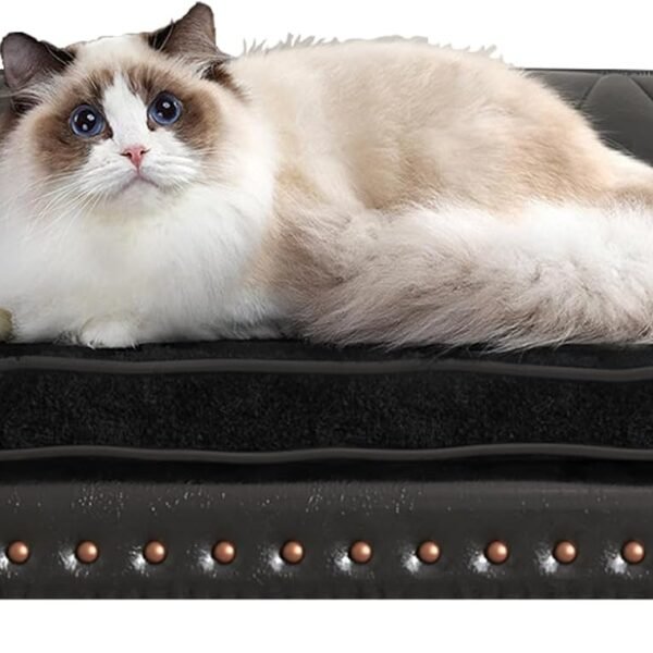 Dog Sofa and Chair/Luxury PU Leather Pet Sofa Chair/with Copper Nail Dog Couch/Wooden Frame Cat Sofa Chair/Dog Sofa Bed with Suede Cushion for Small Dog Using(Black)