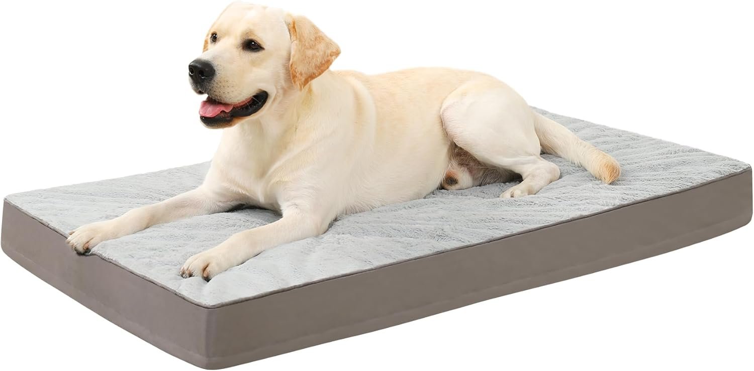 Orthopedic Dog Bed, Waterproof, 41 x 27 Inch, Gray, Deluxe Plush, Removable Cover, Durable Zipper, Orthopedic Foam, 3-Inch Thick, For Dogs Up to 80lbs