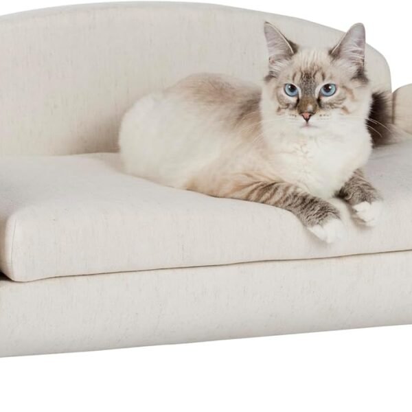 Modern Pet Sofa 31.5" Wide Low Back Lounging Bed with Removable Mattress Cover in Espresso/Oatmeal
