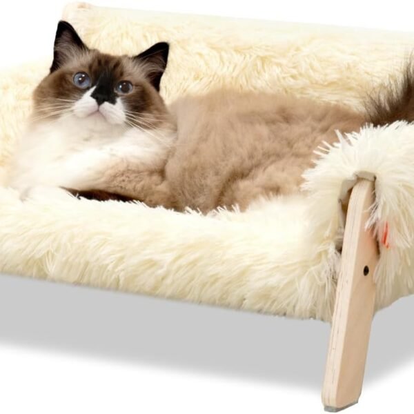 Cat Couch Bed, Pet Sofa for Indoor Cats Wooden Indoor Elevated Cat Beds with Removable Mattress Cover Suitable for Kitty, Puppy or Small Animal (Beige, Medium)