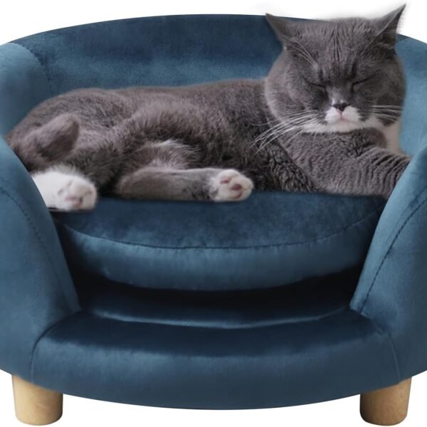 Dog Sofas and Chairs/Dog Beds with Soft Velvet Fabric/Durable Pet Sofa Bed/Wooden Frame Cat Bed/Dog Couch with Washable Comfortable Cushion for Small Dog Rest Using (Blue)