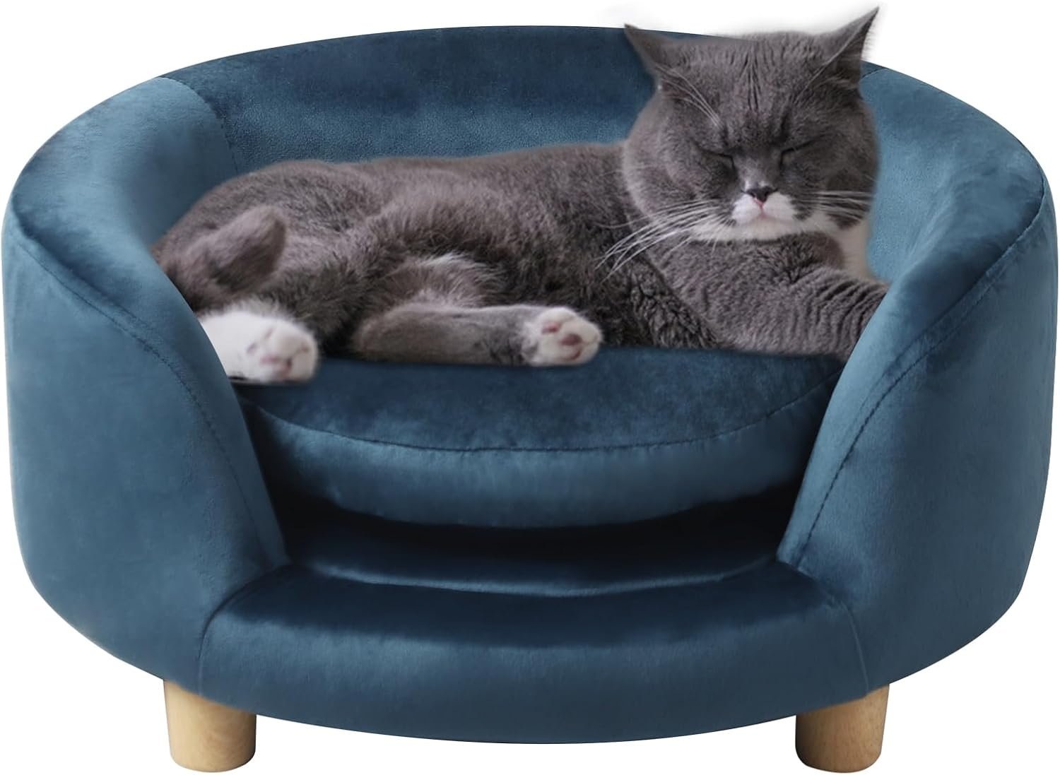 Dog Sofas and Chairs/Dog Beds with Soft Velvet Fabric/Durable Pet Sofa Bed/Wooden Frame Cat Bed/Dog Couch with Washable Comfortable Cushion for Small Dog Rest Using (Blue)