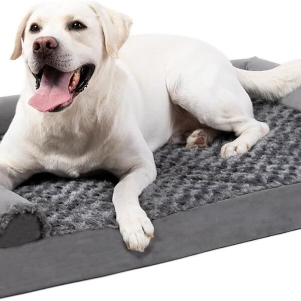 Orthopedic Dog Bed for Medium Large Dogs - Big  Sofa Bed with Removable Washable Cover, Waterproof Lining, Nonskid Bottom, Foam Dog Couch Bed with Sides Bolster, Grey,36x27x6 Inch