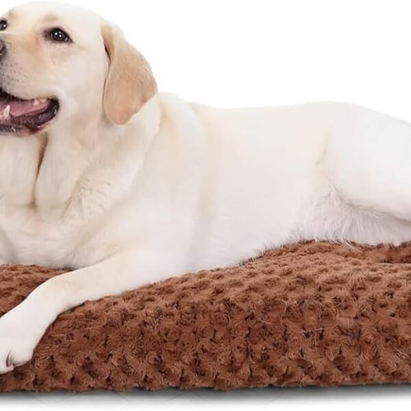 Washable Dog Bed Deluxe Plush Dog Crate Beds Comfy Kennel Pad Anti-Slip Pet Sleeping Mat for Large, Jumbo, Medium, Small Dogs Breeds, 35" x 23", Brown