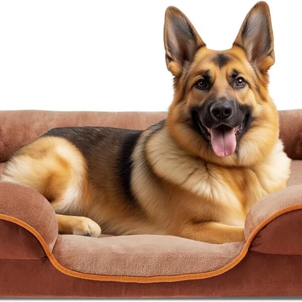 Orthopedic Dog Bed, Memory Foam Puppy Sleeping Sofa for Large Pets with Washable Removable Cover Non-Slip Base Waterproof Liner Egg Crate, Classic Brown, 35" L x 25" W x 6.5" Th