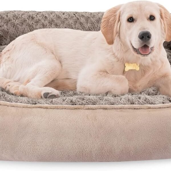 Rectangle Dog Bed for Large Medium Small Dogs Machine Washable Sleeping Sofa Non-Slip Bottom Breathable Soft Puppy Bed Durable Orthopedic Calming Pet Cuddler, Multiple Size, Beige
