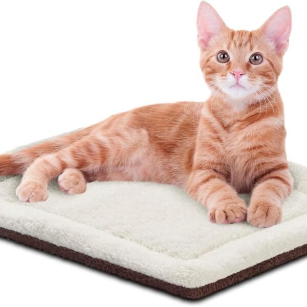 Self-Warming Cat Bed Pad, Self Heating Pad for Outdoor Cat Houses, Warming Mat for Indoor Pet Beds & Furniture, Reversible Blanket, Washable - Small 21 X 17in Oatmeal/Chocolate