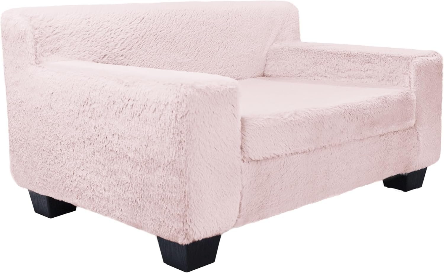 Pet Collection's Faux Fur Pet Sofa Furniture for Small Dogs & Cats, with Ultra Comfy Supportive Foam and Soft Surface, Durable Indoor Pet Furniture, 28.5" x 19" x 15", Powder Pink