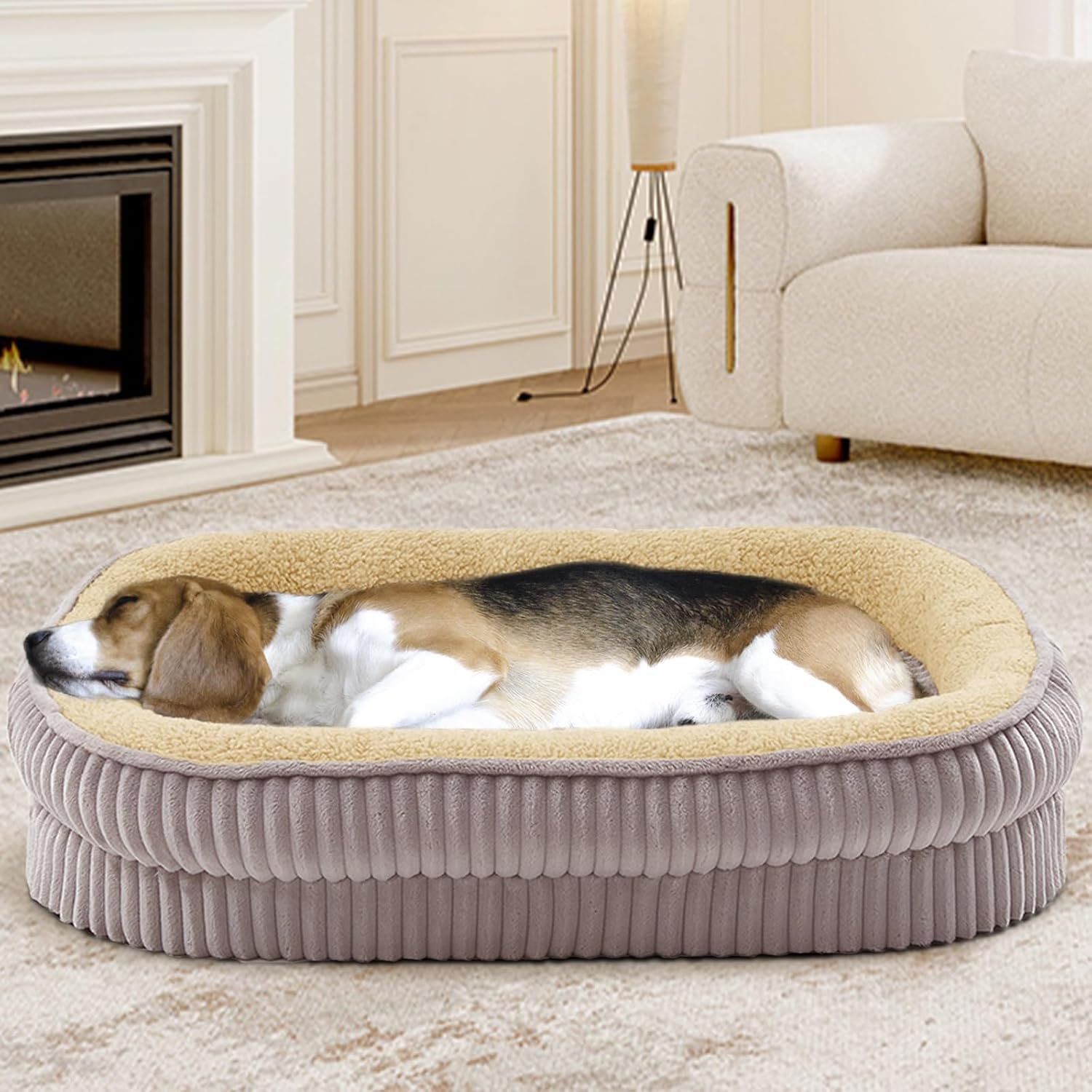 Orthopedic Dog Bed for Medium Dogs Breeds, High Density Egg Crate Foam Dog Sofa Beds,Oval Kennel Bed, Pet Couch Bed with Four Sided Bolster, Removable Washable Cover& Non-Slip Bottom