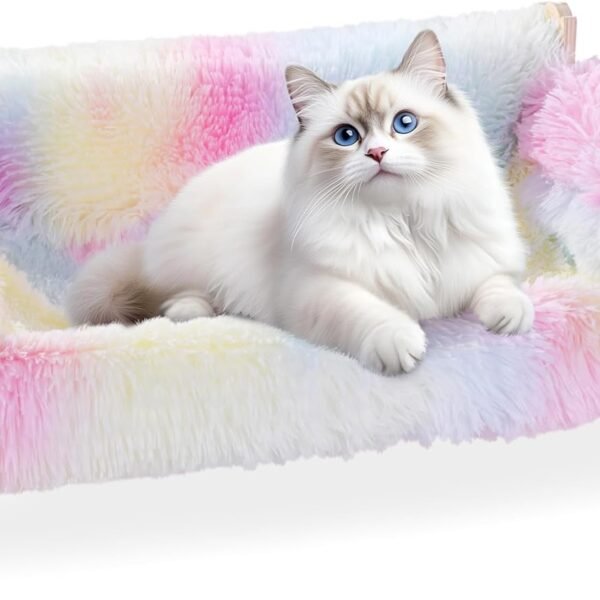 Plush Tie-Dye Cat Couch Bed, Pink Cat Sofa Bed Pet Sofa for Indoor Cats, Wooden Elevated Pet Sofa Bed Cat Chair for Kitty, Puppy or Small Animal