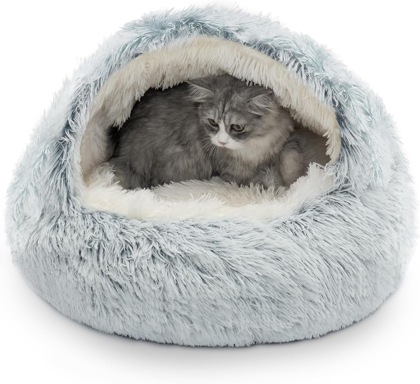 Cozy Cat Pod - Plush Hooded Cat Bed Cave, Self Warming, Removable Washable with Non-Slip Bottom