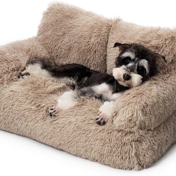 Pet Bed for Cats & Small Dogs, Washable Puppy Sleeping Bed Cat Couch Pet Sofa Bed, Soft Calming Cat Sofa Beds for Indoor Cats Anti-Slip Bottom (Brown)