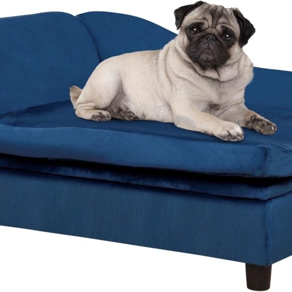 Luxury Fancy Dog Couch with Hidden Storage, Small Dog Sofa Bed with 2" Soft Foam, Modern Pet Furniture for Puppies & Little Breeds, Blue