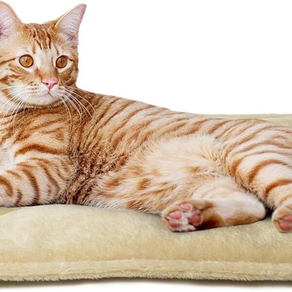 Self-Warming Cat Bed for Indoor Cats & Small Dogs, Washable & Reflects Body Heat - Quilted Faux Fur Reflective Bed Mat - Cream, Small