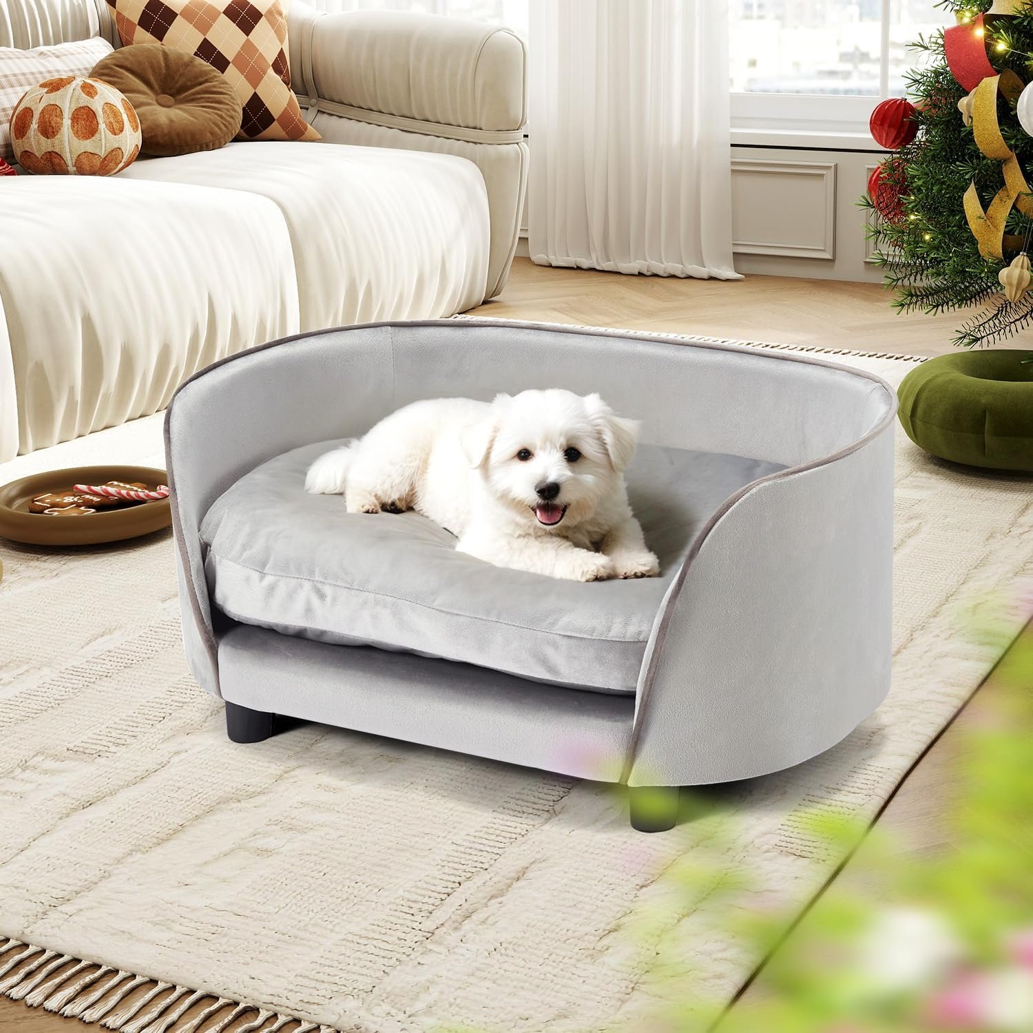 Elevated Dog Couch Bed, Soft Pet Sofa for Small Dogs and Cats, Modern Pet Furniture, Easy to Clean, Perfect for Puppies and Little Breeds, Gray