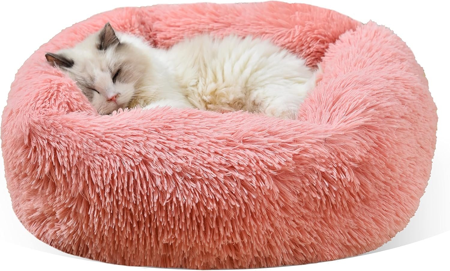 Cat Bed for Indoor Cats,22 inch Soft Long Plush Cushion Washable Pet Bed Calming Self-Warming Square Cat and Dog Bed Anti-Slip & Waterproof Bottom Cushion (22 x 18 x 7 inch,Pink)